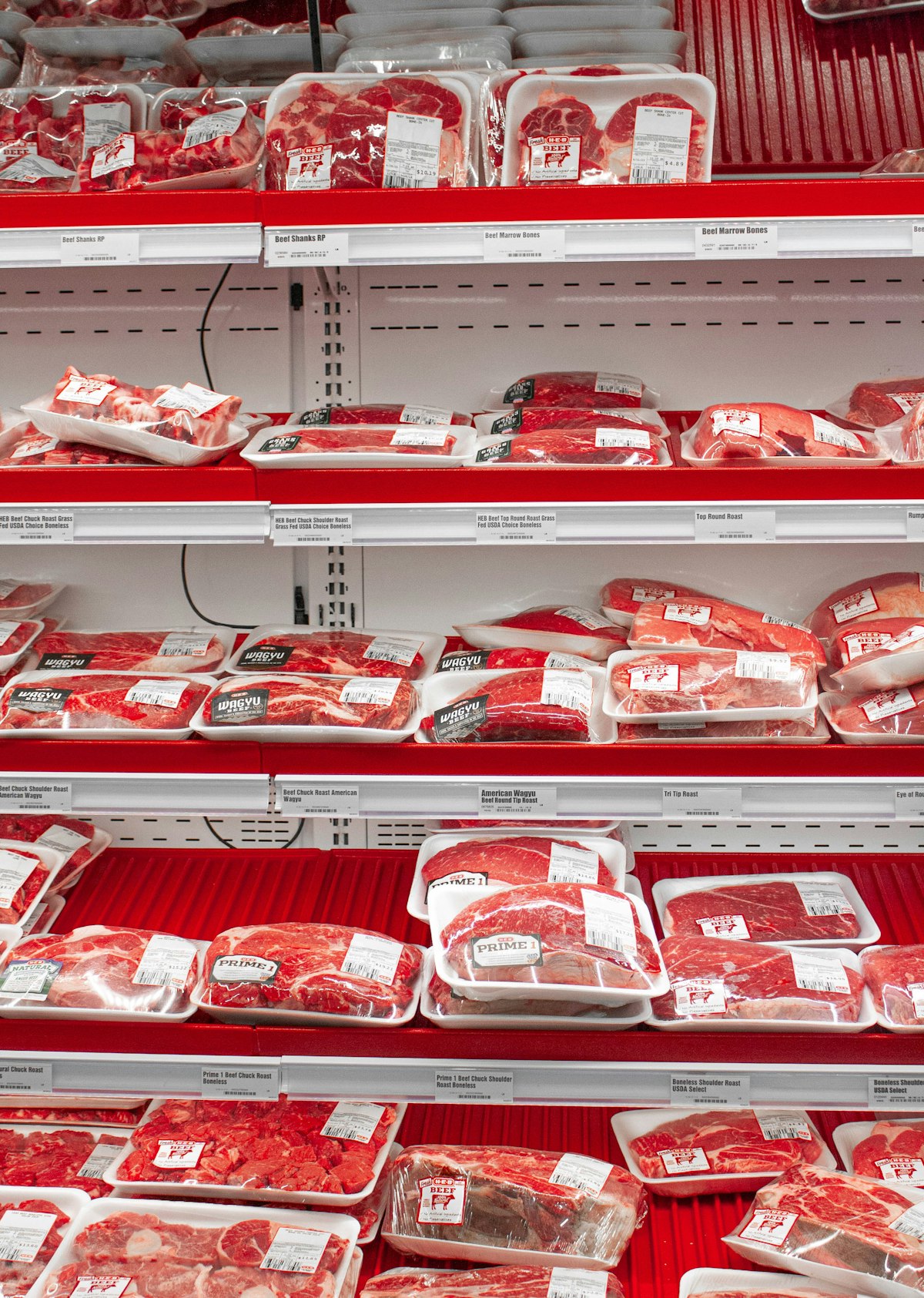 Commercial refrigerated meat display counter in a retail store